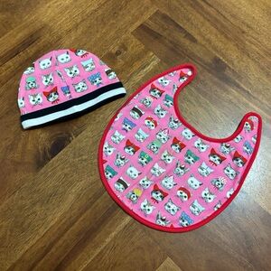 Gucci Baby Pink Printed Bib and Cotton Hat Size Small